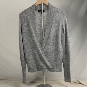 Lulu's Bohemian Cozy Classic Heather Gray Knit V-Neck Wrap Acrylic Sweater Top M